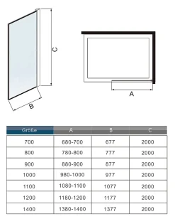 Paroi de douche noire 100x200cm paroi de douche à l'italienne verre anticalcaire avec barre de fixation noire 73-120cm en carré