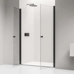 Paroi de douche Profil noir mat 88x195cm en verre 6mm, Cabine de douche niche encastrée 2 portes battantes - NT218