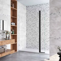 Paroi de douche volet pivotant noir - seul pour paroi de douche à italienne - 8mm verre anticalcaire - 30x200 cm
