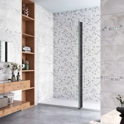 Paroi de douche volet pivotant noir - seul pour paroi de douche à italienne - 8mm verre anticalcaire - 30x200 cm