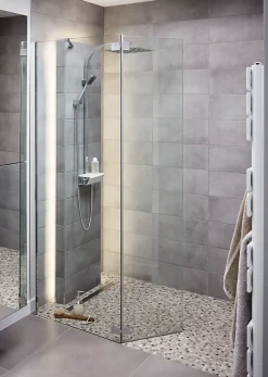 Paroi de douche walk in et volet Cooke & Lewis Zilia transparent 80 + 45 cm