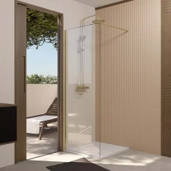 Paroi de Douche 70x195 cm en Verre Trempé 5 mm - Finition Or Brossé - GOLD ELEMENTARY
