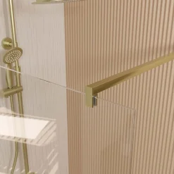 Paroi de Douche 100x195 cm en Verre Trempé 5 mm - Finition Or Brossé - GOLD ELEMENTARY