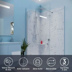 Paroi de douche 110x200 cm fixe CALYPSO - Verre 8 mm anticalcaire