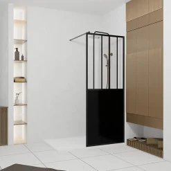 Paroi de douche 80x200 cm type Verriere - Verre trempe et Structure aluminium noir mat - GLASSY