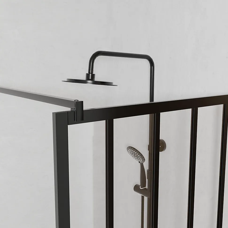Paroi de douche 80x200 cm type Verriere - Verre trempe et Structure aluminium noir mat - GLASSY
