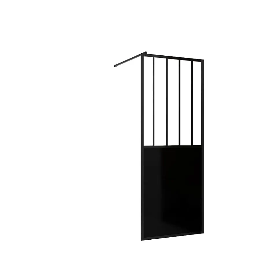 Paroi de douche 80x200 cm type Verriere - Verre trempe et Structure aluminium noir mat - GLASSY