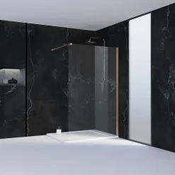 Paroi de douche 120x200 cm verre anticalcaire 6mm avec barre de fixation en aluminium Cuivre Brossé ESSEBAGNO