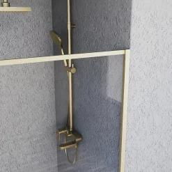 Paroi de douche 120x200 cm verre anticalcaire 6mm avec barre de fixation et cadre complet en aluminium Or Brossé ESSEBAGNO Square