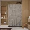 Paroi de douche 120x200 HINATA - Style Japandi Geometrique - Cadre Effet Bois - Verre 6mm