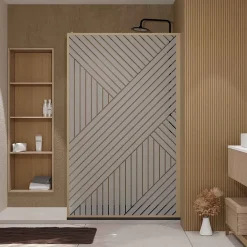 Paroi de douche 120x200 HINATA - Style Japandi Geometrique - Cadre Effet Bois - Verre 6mm