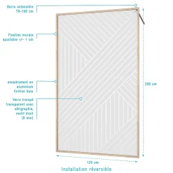Paroi de douche 120x200 HINATA - Style Japandi Geometrique - Cadre Effet Bois - Verre 6mm