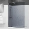 Paroi de Douche 140x200cm Verre Fumé 8mm - Barre de Fixation Extensible et Profil Chrome