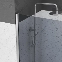 Paroi de Douche 140x200cm Verre Fumé 8mm - Barre de Fixation Extensible et Profil Chrome