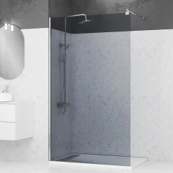 Paroi de Douche 120x200cm Verre Fumé 8mm - Barre de Fixation Extensible et Profil Chrome