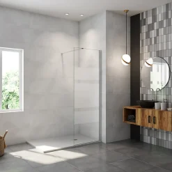 Paroi de douchechrome 60x190cm,6mm verre anticalcaire avec bandes horizontales sérigraphiées,avec barre de fixation 90cm