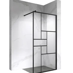 Paroi douche Italienne INEA noir 100 x 200 cm verre sérigraphié 8mm, atelier, transparent - Saniverre