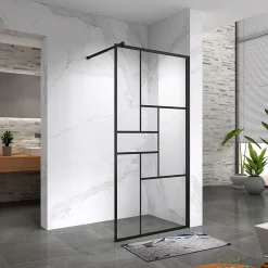 Paroi douche Italienne INEA noir 100 x 200 cm verre sérigraphié 8mm, atelier, transparent - Saniverre