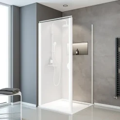 Paroi latérale fixe pour porte de douche pivotante I.80xH.180cm, verre transparent 5mm, profilé blanc, Schulte Sunny