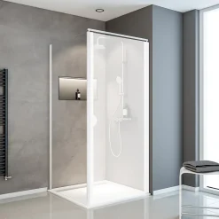 Paroi latérale fixe pour porte de douche pivotante I.80xH.180cm, verre transparent 5mm, profilé blanc, Schulte Sunny