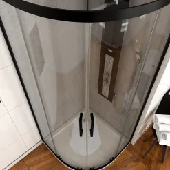 Paroi porte de douche quart de cercle 90x90x200cm - PROFILE NOIR MAT - verre trempé 6mm