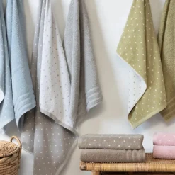 Parure de bain 7 pièces collection EFFICIENT DOTS vert olive