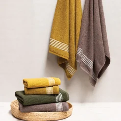 Parure de bain 7 pièces INTENSE à bordures blanches couleur jaune