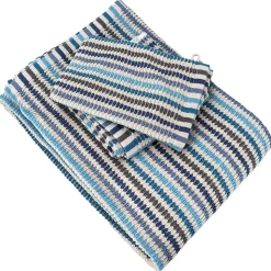 Parure de bain à rayures pur coton collection BREEZE 4 pièces bleu