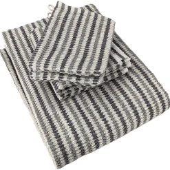 Parure de bain à rayures pur coton collection BREEZE 4 pièces gris