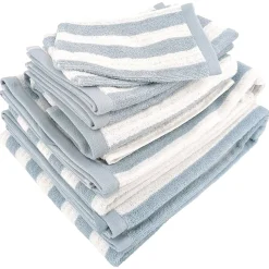 Parure de bain coton collection EFFICIENCE STRIPES 7 pièces bleu capri