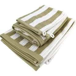Parure de bain coton collection EFFICIENCE STRIPES 4 pièces vert olive