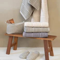 Parure de bain en fils retors pur coton collection SWELL 7 pièces beige