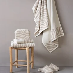 Parure de bain par 7 ZEBRA SOFT uni bord zèbre beige