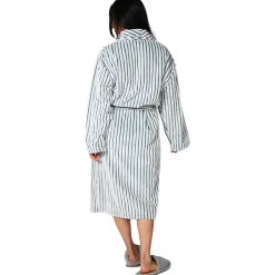 Peignoir polaire homme femme côtelé extra doux Blanc/Denim S KASH