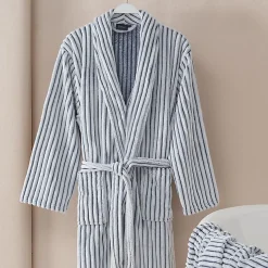 Peignoir polaire homme femme côtelé extra doux Blanc/Denim S KASH
