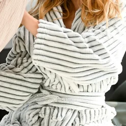 Peignoir polaire homme femme côtelé extra doux Blanc/Denim S KASH