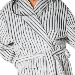 Peignoir polaire homme femme côtelé extra doux Blanc/Anthracite S KASH