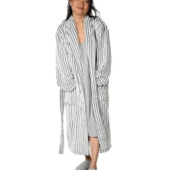 Peignoir polaire homme femme côtelé extra doux Blanc/Anthracite S KASH