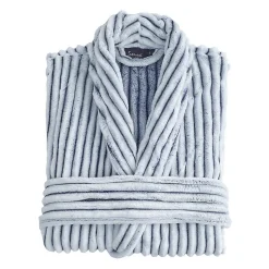 Peignoir polaire homme femme côtelé extra doux Blanc/Denim L KASH