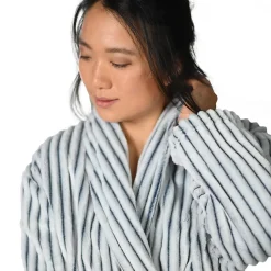 Peignoir polaire homme femme côtelé extra doux Blanc/Denim XL KASH