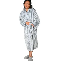 Peignoir polaire homme femme côtelé extra doux Blanc/Denim XL KASH