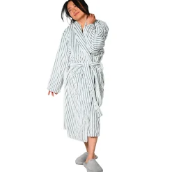 Peignoir polaire homme femme côtelé extra doux Blanc/Lichen S KASH