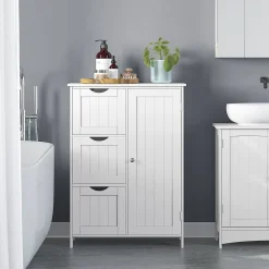 Petit meuble de rangement 1 porte et 3 tiroirs blanc - L60 cm