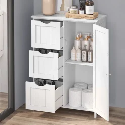 Petit meuble de rangement 1 porte et 3 tiroirs blanc - L60 cm