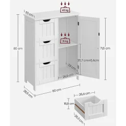 Petit meuble de rangement 1 porte et 3 tiroirs blanc - L60 cm