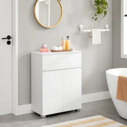 Petit meuble de rangement 1 tiroir et 2 portes blanc laqué - H80 cm