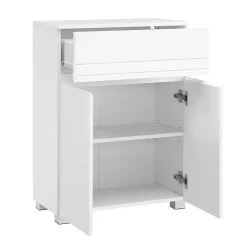 Petit meuble de rangement 1 tiroir et 2 portes blanc laqué - H80 cm