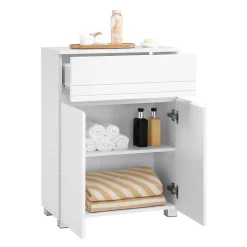 Petit meuble de rangement 1 tiroir et 2 portes blanc laqué - H80 cm