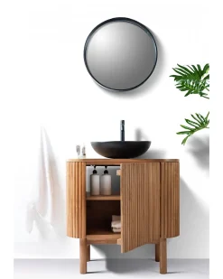 Petit meuble salle de bain en bois de teck 1 porte - Uniqka