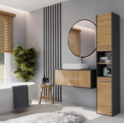 PISA - Armoire de salle de bains - 170x30x30 cm - Colonne de rangement SDB - Aspect bois